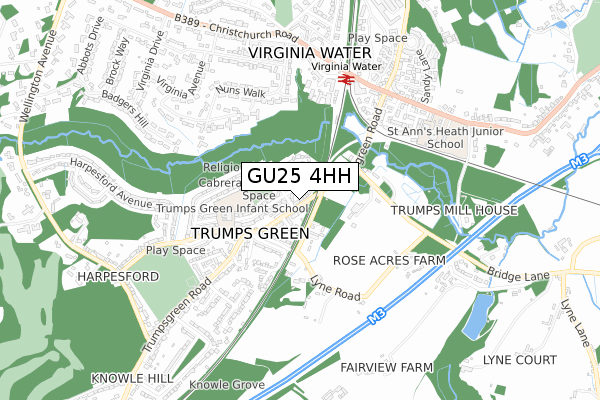 GU25 4HH map - small scale - OS Open Zoomstack (Ordnance Survey)