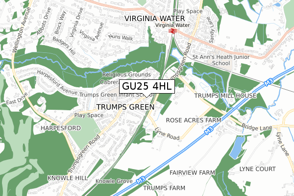 GU25 4HL map - small scale - OS Open Zoomstack (Ordnance Survey)