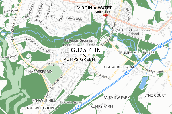 GU25 4HN map - small scale - OS Open Zoomstack (Ordnance Survey)