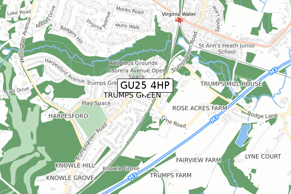 GU25 4HP map - small scale - OS Open Zoomstack (Ordnance Survey)