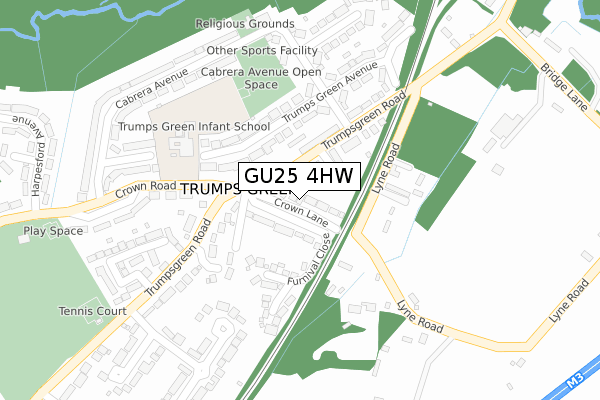 GU25 4HW map - large scale - OS Open Zoomstack (Ordnance Survey)