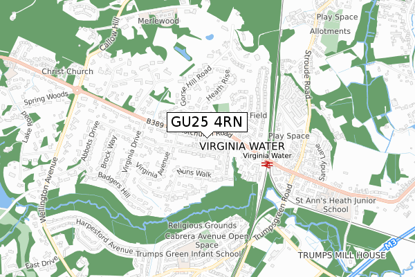 GU25 4RN map - small scale - OS Open Zoomstack (Ordnance Survey)