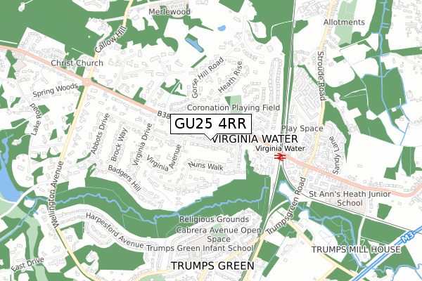 GU25 4RR map - small scale - OS Open Zoomstack (Ordnance Survey)