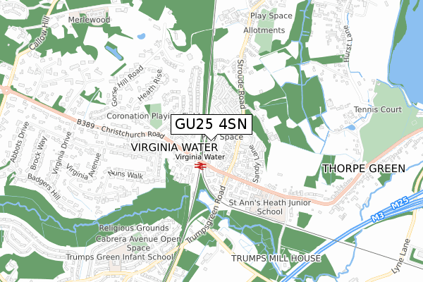 GU25 4SN map - small scale - OS Open Zoomstack (Ordnance Survey)