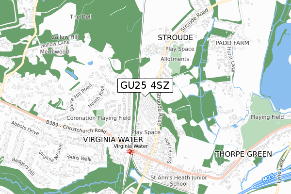 GU25 4SZ map - small scale - OS Open Zoomstack (Ordnance Survey)