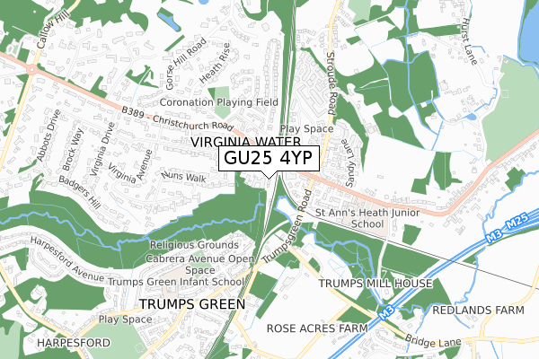 GU25 4YP map - small scale - OS Open Zoomstack (Ordnance Survey)