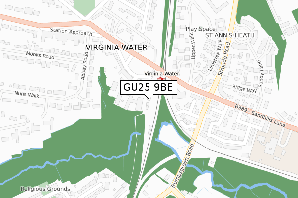 GU25 9BE map - large scale - OS Open Zoomstack (Ordnance Survey)