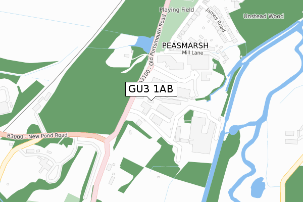 GU3 1AB map - large scale - OS Open Zoomstack (Ordnance Survey)