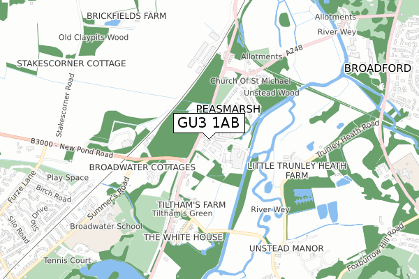 GU3 1AB map - small scale - OS Open Zoomstack (Ordnance Survey)