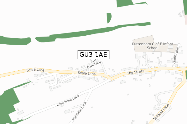 GU3 1AE map - large scale - OS Open Zoomstack (Ordnance Survey)