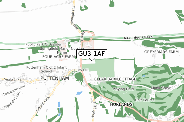 GU3 1AF map - small scale - OS Open Zoomstack (Ordnance Survey)