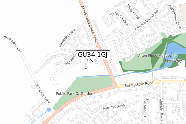 GU34 1GJ map - large scale - OS Open Zoomstack (Ordnance Survey)