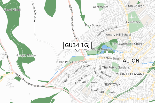 GU34 1GJ map - small scale - OS Open Zoomstack (Ordnance Survey)