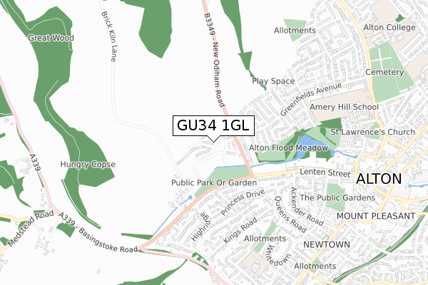 GU34 1GL map - small scale - OS Open Zoomstack (Ordnance Survey)