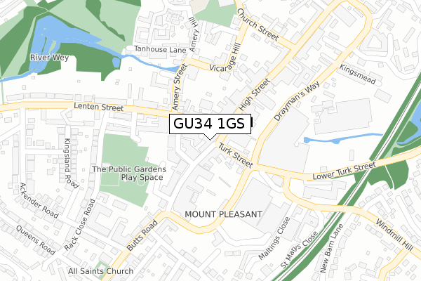 GU34 1GS map - large scale - OS Open Zoomstack (Ordnance Survey)