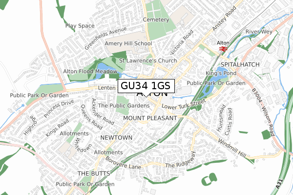 GU34 1GS map - small scale - OS Open Zoomstack (Ordnance Survey)