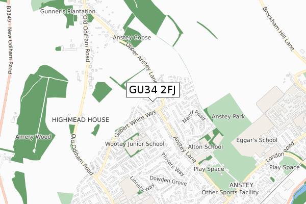 GU34 2FJ map - small scale - OS Open Zoomstack (Ordnance Survey)