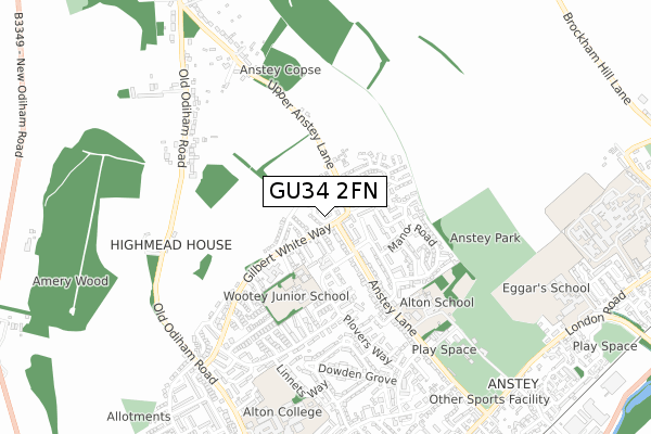 GU34 2FN map - small scale - OS Open Zoomstack (Ordnance Survey)