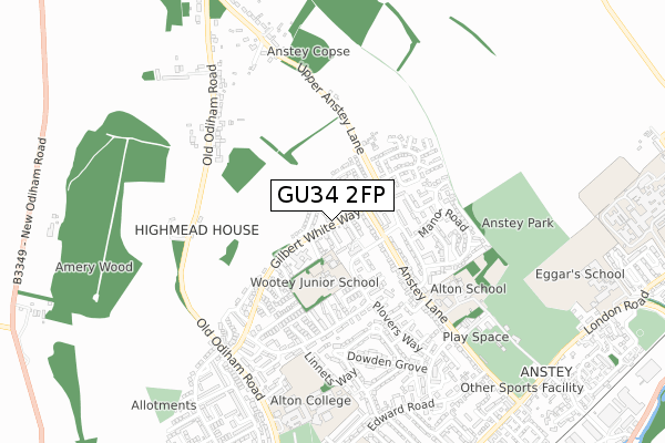 GU34 2FP map - small scale - OS Open Zoomstack (Ordnance Survey)