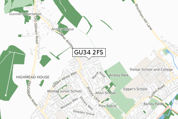 GU34 2FS map - small scale - OS Open Zoomstack (Ordnance Survey)