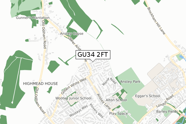 GU34 2FT map - small scale - OS Open Zoomstack (Ordnance Survey)