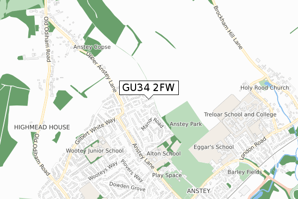 GU34 2FW map - small scale - OS Open Zoomstack (Ordnance Survey)