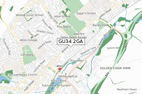 GU34 2GA map - small scale - OS Open Zoomstack (Ordnance Survey)