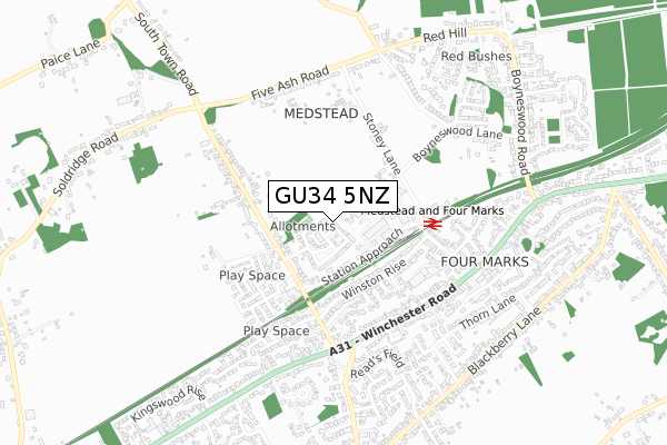 GU34 5NZ map - small scale - OS Open Zoomstack (Ordnance Survey)