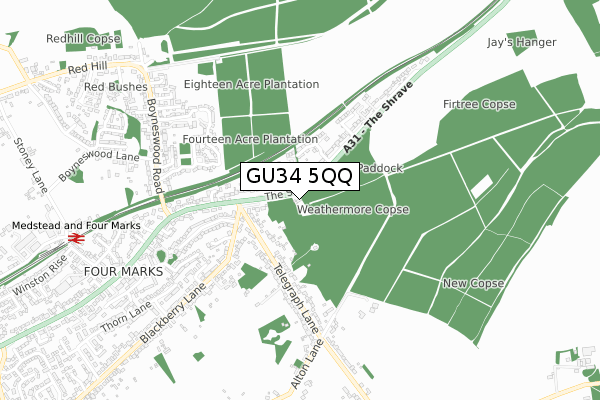 GU34 5QQ map - small scale - OS Open Zoomstack (Ordnance Survey)