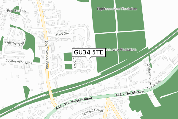 GU34 5TE map - large scale - OS Open Zoomstack (Ordnance Survey)