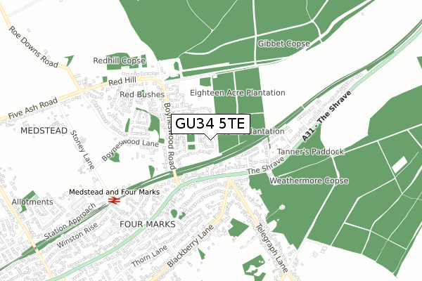 GU34 5TE map - small scale - OS Open Zoomstack (Ordnance Survey)