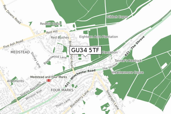 GU34 5TF map - small scale - OS Open Zoomstack (Ordnance Survey)