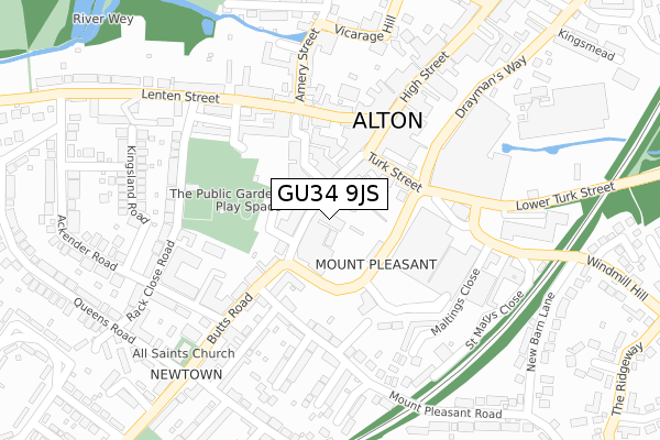 GU34 9JS map - large scale - OS Open Zoomstack (Ordnance Survey)