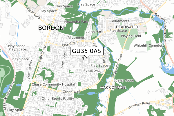 GU35 0AS map - small scale - OS Open Zoomstack (Ordnance Survey)