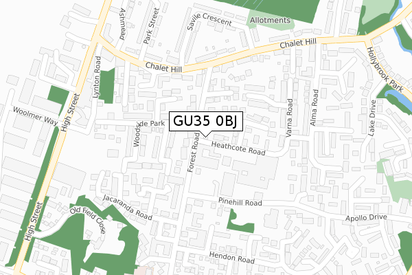 GU35 0BJ map - large scale - OS Open Zoomstack (Ordnance Survey)