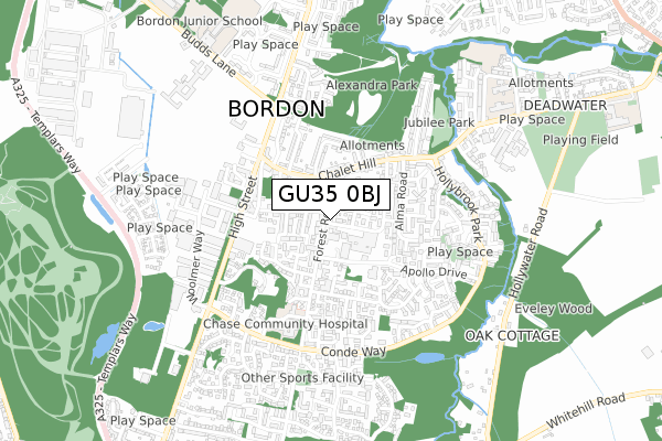 GU35 0BJ map - small scale - OS Open Zoomstack (Ordnance Survey)