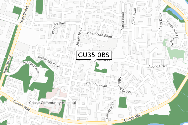 GU35 0BS map - large scale - OS Open Zoomstack (Ordnance Survey)