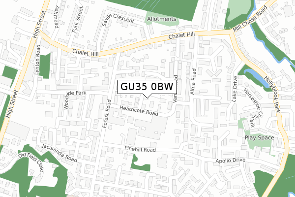 GU35 0BW map - large scale - OS Open Zoomstack (Ordnance Survey)