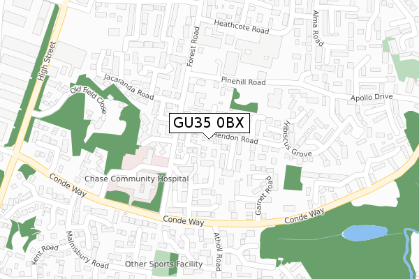 GU35 0BX map - large scale - OS Open Zoomstack (Ordnance Survey)