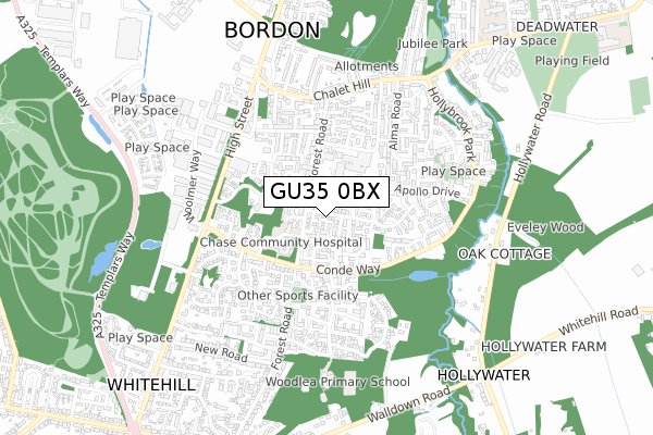 GU35 0BX map - small scale - OS Open Zoomstack (Ordnance Survey)