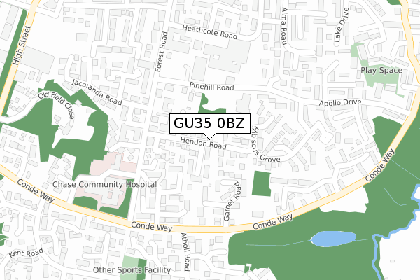 GU35 0BZ map - large scale - OS Open Zoomstack (Ordnance Survey)