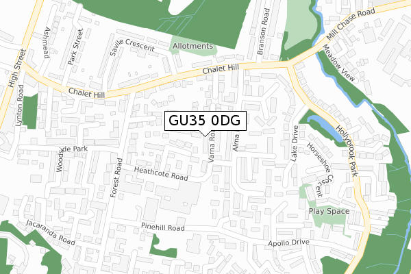 GU35 0DG map - large scale - OS Open Zoomstack (Ordnance Survey)