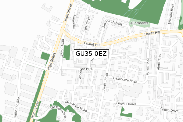 GU35 0EZ map - large scale - OS Open Zoomstack (Ordnance Survey)