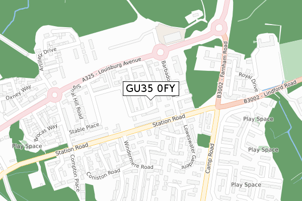 GU35 0FY map - large scale - OS Open Zoomstack (Ordnance Survey)