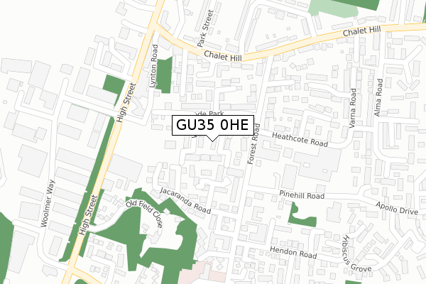 GU35 0HE map - large scale - OS Open Zoomstack (Ordnance Survey)