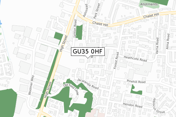 GU35 0HF map - large scale - OS Open Zoomstack (Ordnance Survey)