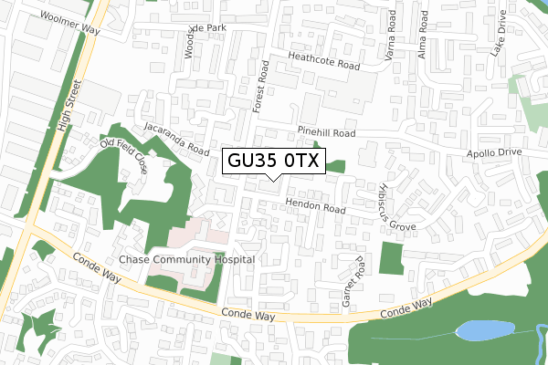 GU35 0TX map - large scale - OS Open Zoomstack (Ordnance Survey)