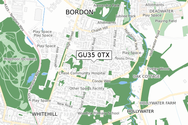 GU35 0TX map - small scale - OS Open Zoomstack (Ordnance Survey)