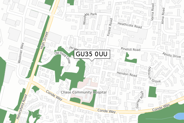 GU35 0UU map - large scale - OS Open Zoomstack (Ordnance Survey)