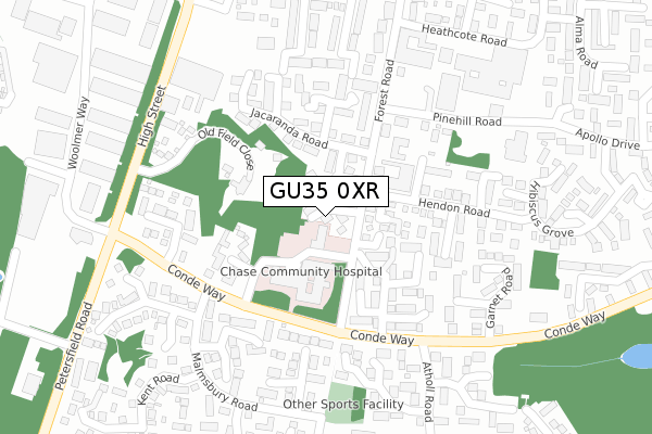 GU35 0XR map - large scale - OS Open Zoomstack (Ordnance Survey)